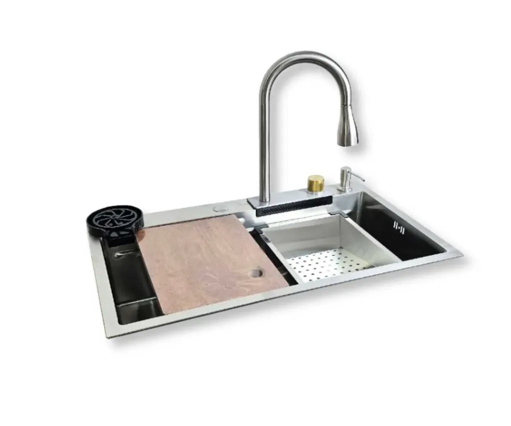 GPL0411 DIPIU VITTA FREGADERO CASCADA SILVER + GRIFERIA + ACC. INOX (75X45)