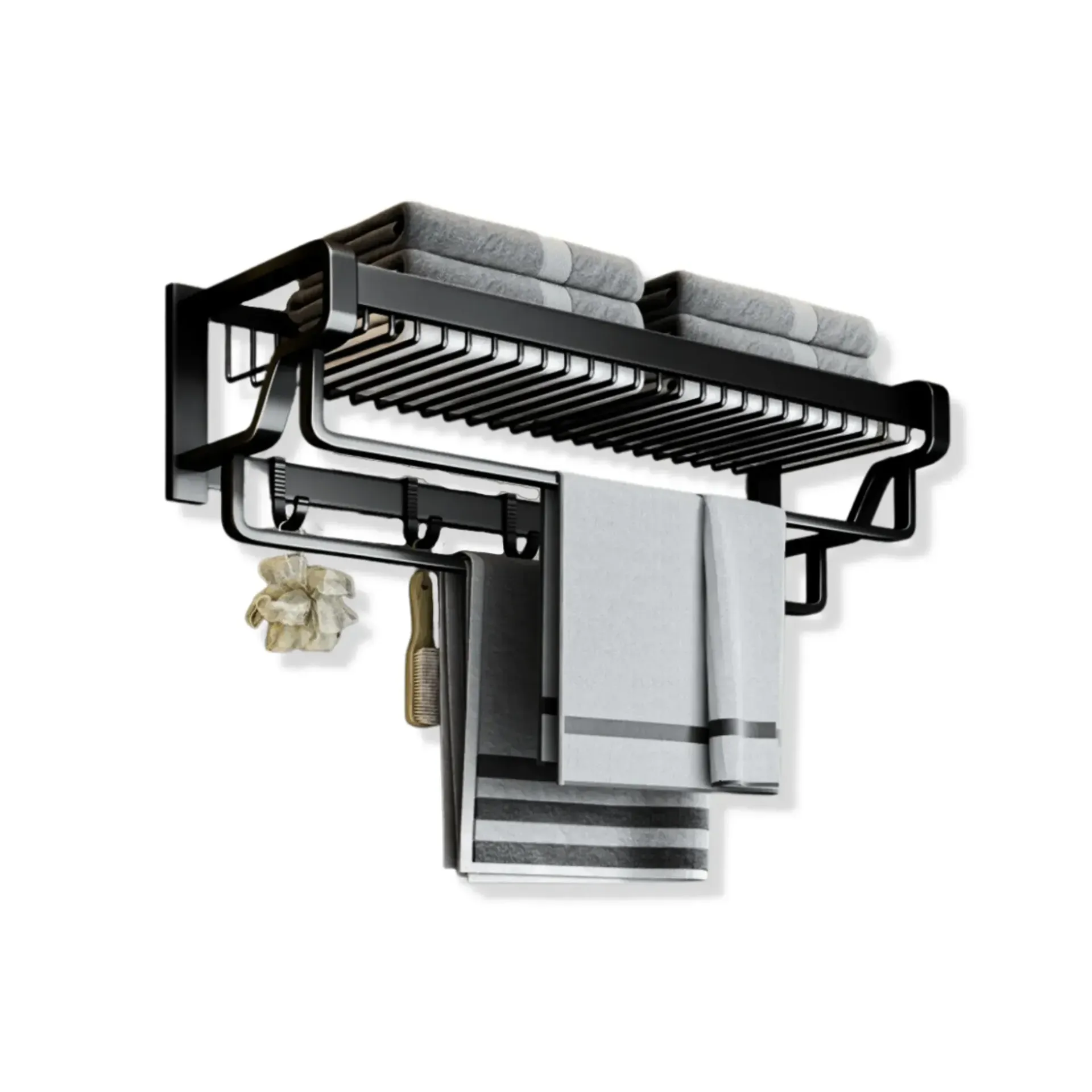 GPL0440 TOALLERO METAL NEGRO AC INOX C/GANCHOS 57CM X 21CM