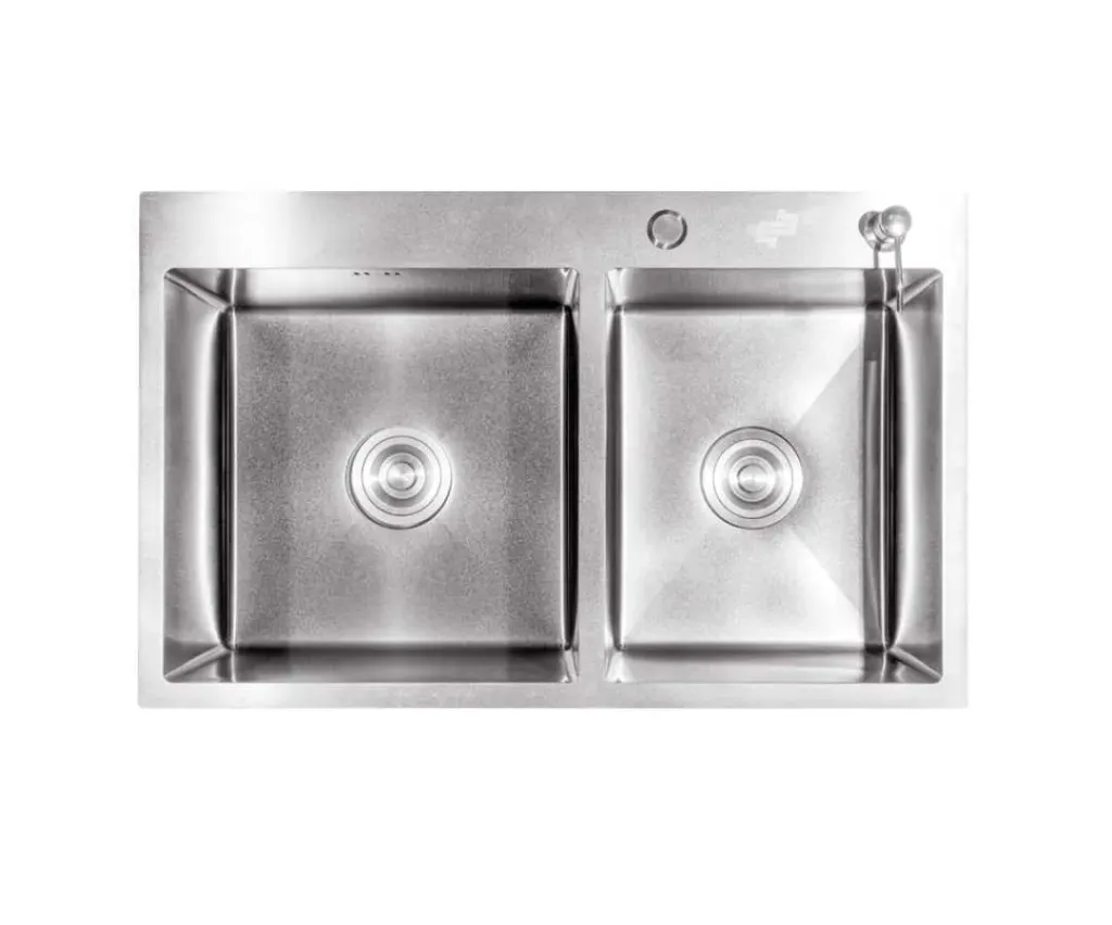 GPL0442 BEELEE FREGADERO DOBLE NEVADA SILVER 80X50CM - CROMO