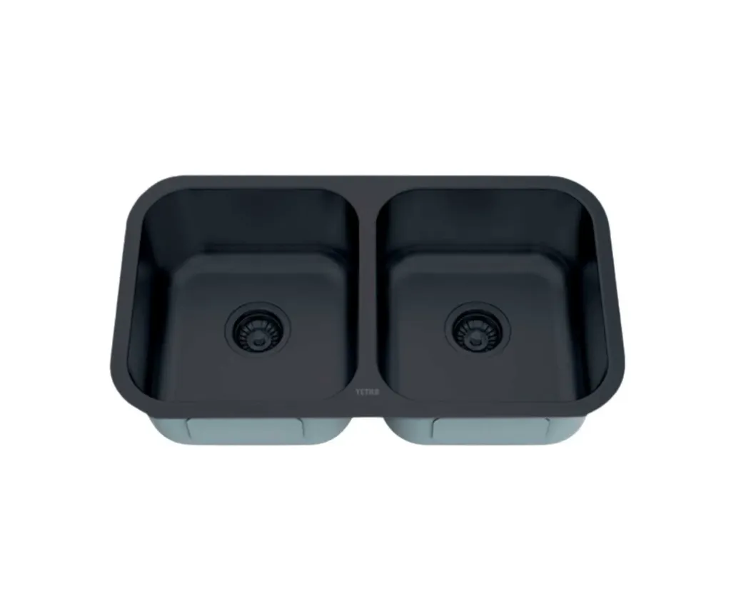 GPL0542 YETKA FREGADERO DOBLE BAJO TOPE NEGRO 82X46CM C/ KIT DESAG