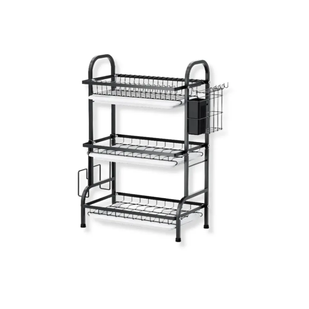 GPL0569 PLATERA ESCURRIDORA TRES NIVELES  NEGRA SOBREPUESTA NEGRO ALUM