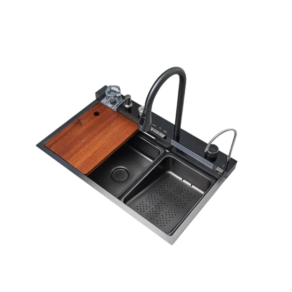 GPL0759 QSB FREGADERO INTELIGENTE BLACK (NEGRO) C/BOTONES + ACC. INOX (75X46) - AURELION