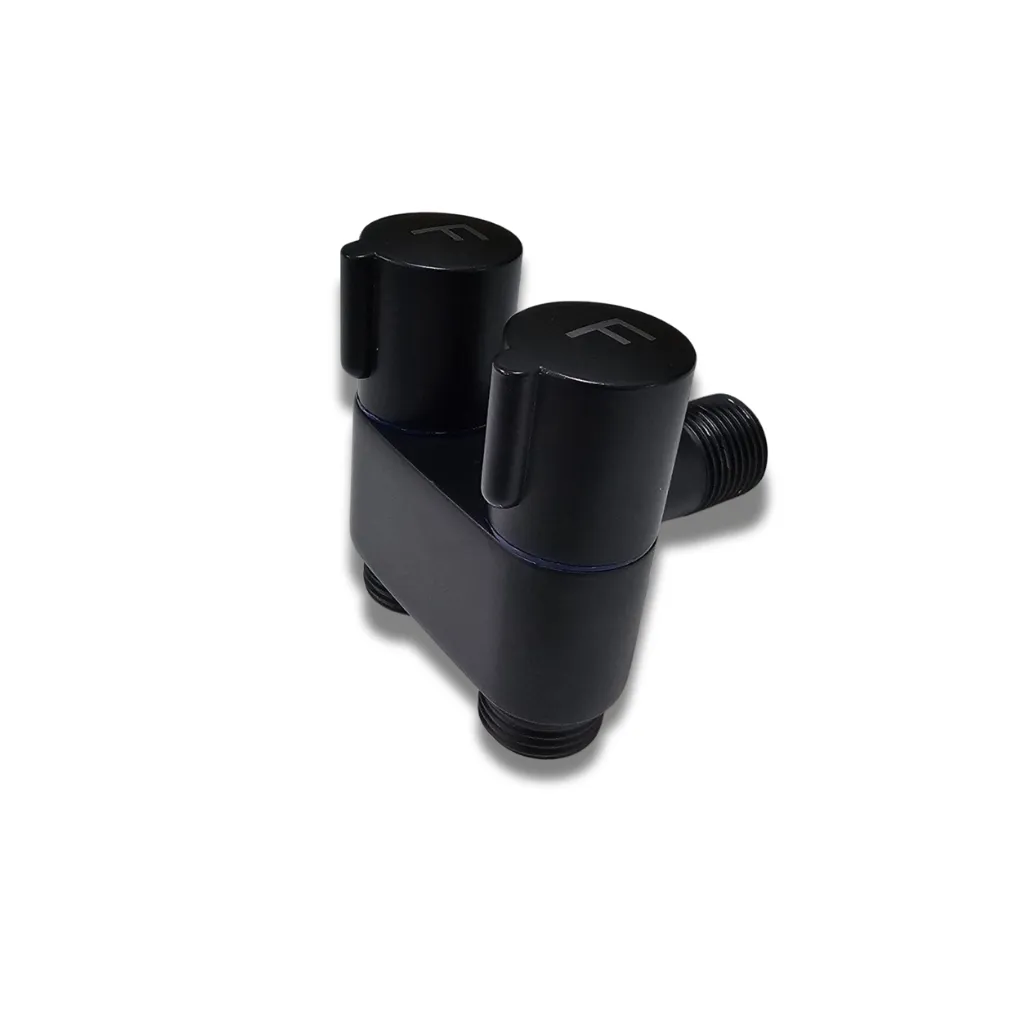 GPL0776 SM VALVULA ANGULAR DOBLE POMO 1/2 - 1/2 NEGRO - BLACK (HIGIENE)