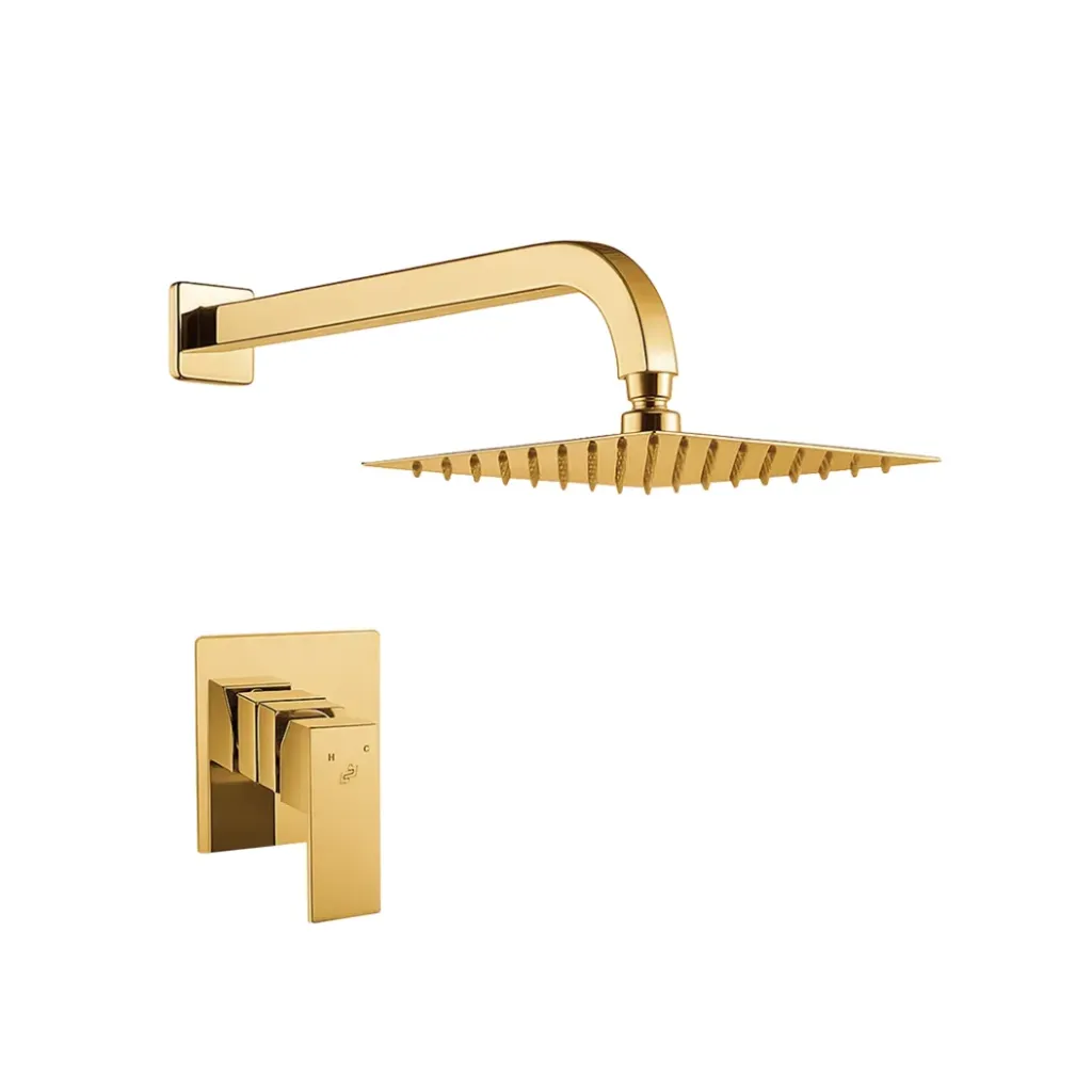 GPL0778 BEELEE JGO DUCHA VERONA COMPLETA CALEFON DORADO MATE C/REGADERA