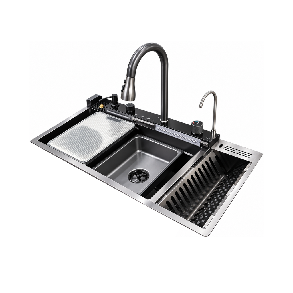 GPL1041 QSB FREGADERO AURELION INTELIGENTE (NEGRO) C/BOTONES + CANAL HUMEDO INOX (90X46) - (B61180)