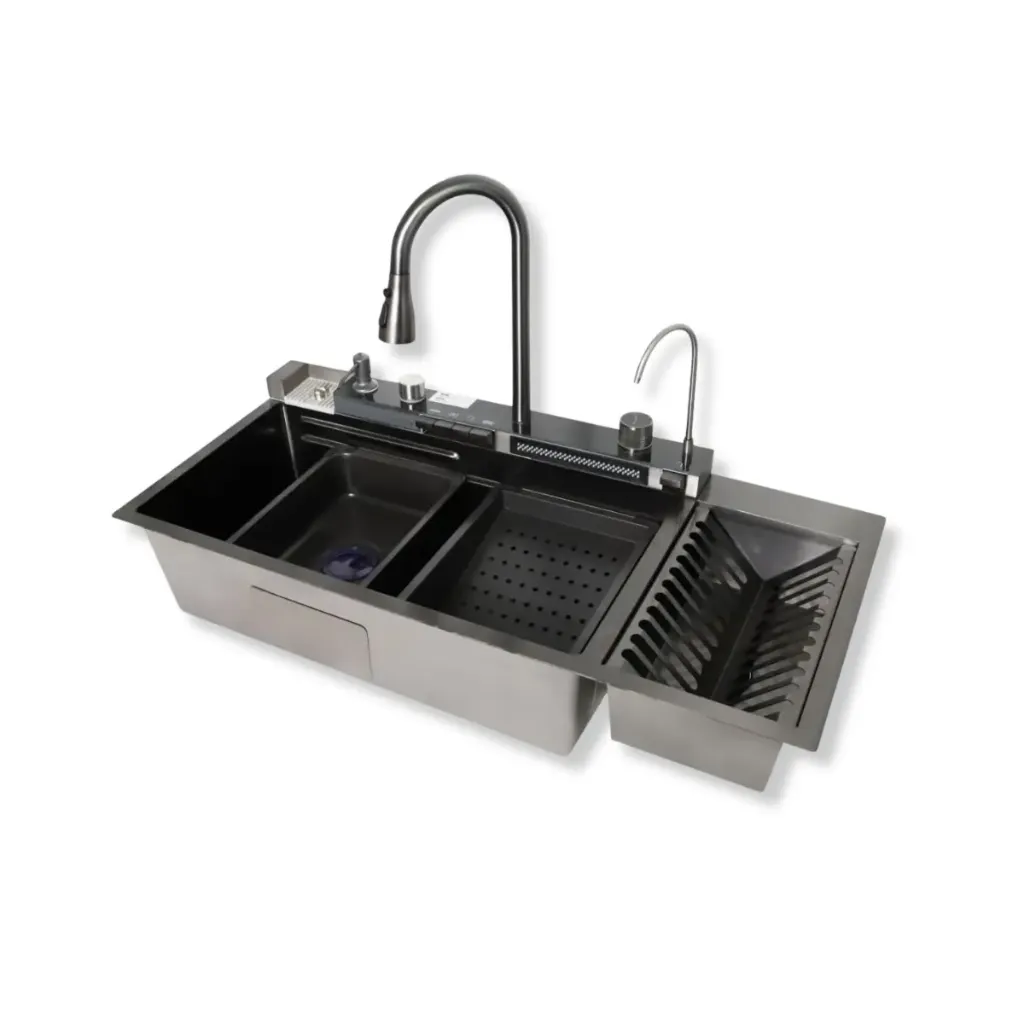 GPL1041 QSB FREGADERO AURELION INTELIGENTE (NEGRO) C/BOTONES + CANAL HUMEDO INOX (90X46)