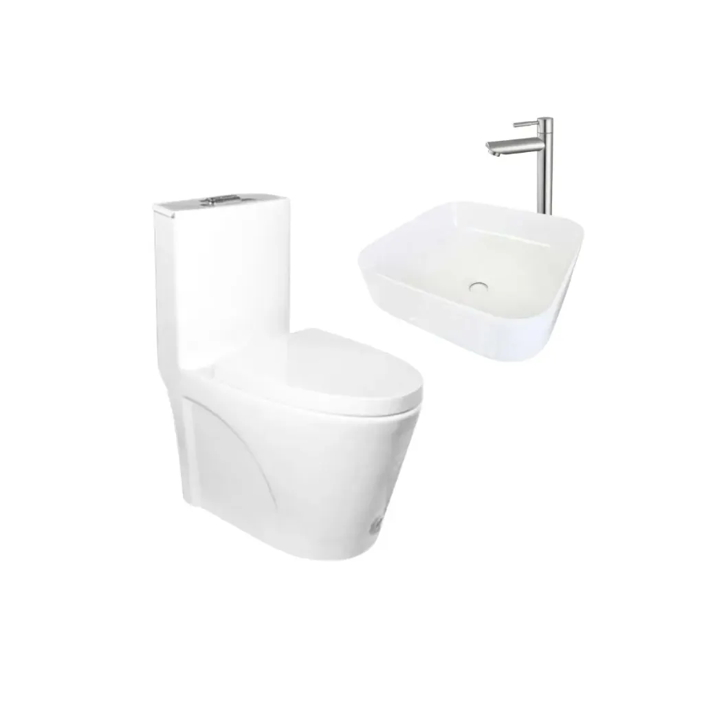 CMB0002 COMBO INODORO BEELEE + LAVAMANOS + GRIFERIA (GPL0266+GPL0032+GPL1034)