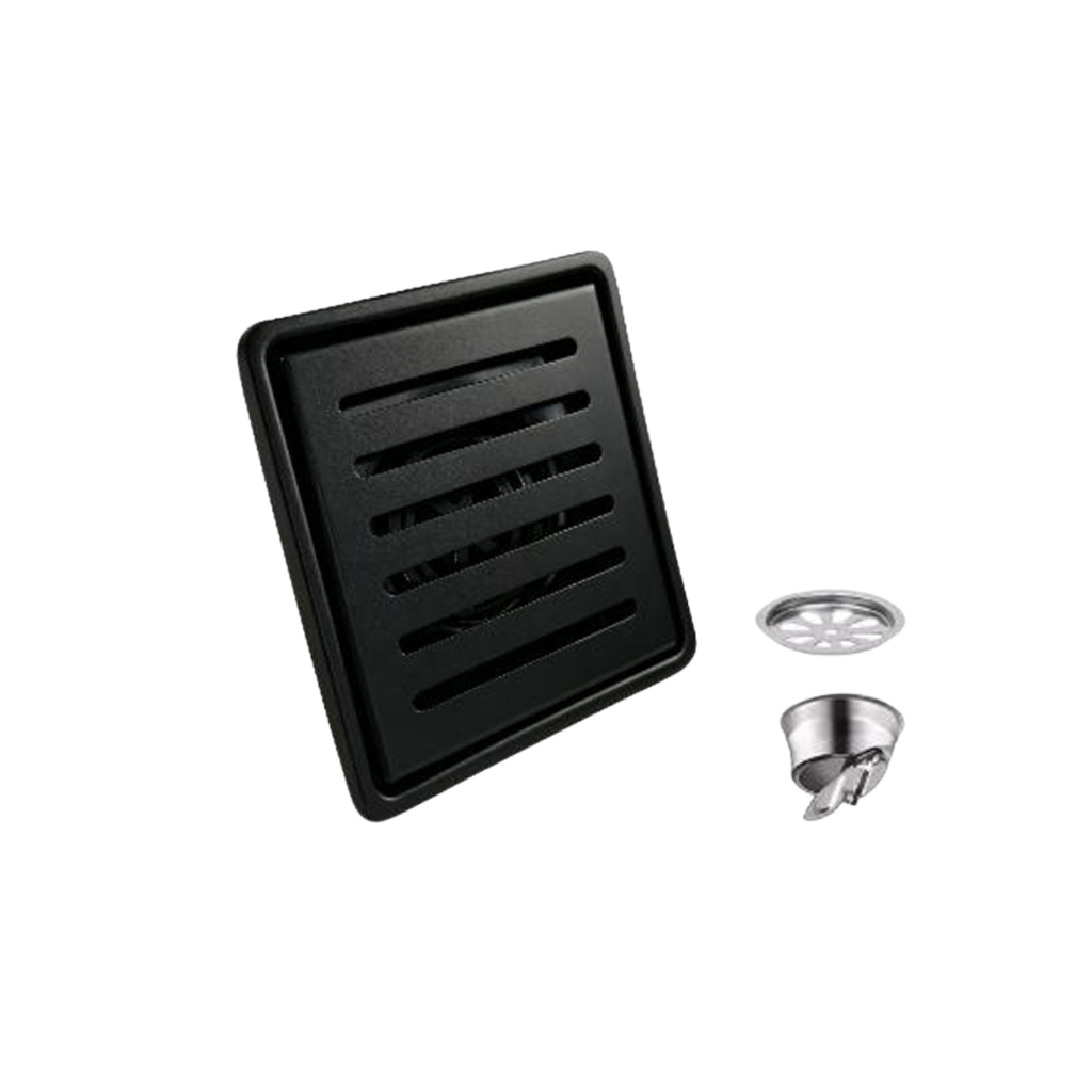 GPL1139 AKUA REJILLA CUADRADA RANURADA PISO 10X10 NEGRO MATE- (EC18F) A.INOX