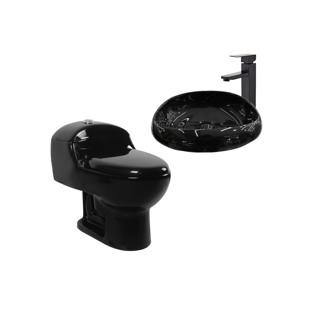 CMB0057 COMBO INODORO ANDIAMO NEGRO BRILL VITTA + LAV + GRIF